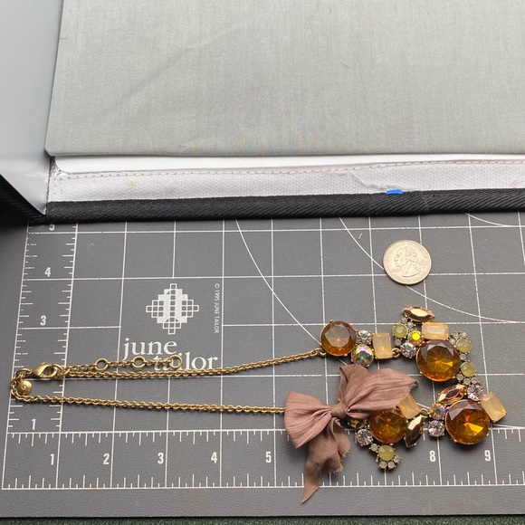 J. Crew Amber & Clear Crystal Cluster Necklace With Brown Bow Accent - Picture 10 of 12